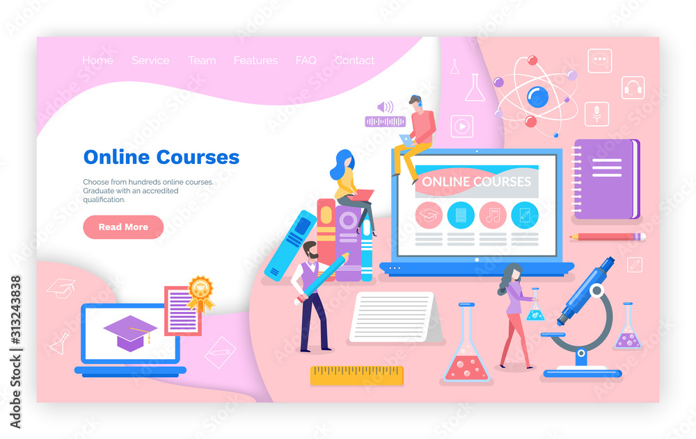 Course Full Webpage Online courses new innovative study technology vector. Website with ...