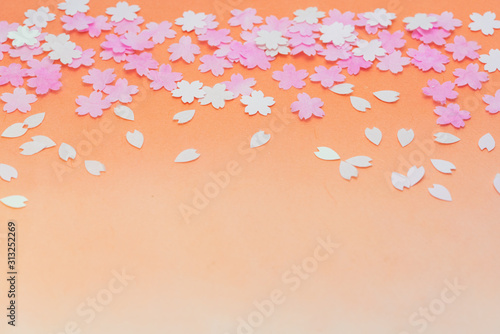 和紙で表現した桜吹雪 背景グラデーション 花吹雪 サクラ さくら 花びら ハート形 ４月 春 Fotografiya Stock Adobe Stock