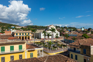 Wall Mural - Trinidad, panoramic skyline with mountains and colonial houses. The village is a Unesco World Heritage and major tourist landmark in the Caribbean Island. Cuba.