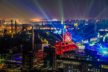 Beijing Shougang Park light show overlooking the panoramic night view of Shougang Industrial Park