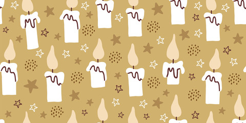 vector seamless pattern with flying candles, stars