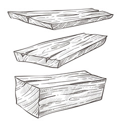 Wooden planks or wood, building materials isolated sketches