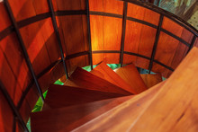 Detail Of The Wood Spiral Staircase.