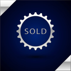 Wall Mural - Silver Sold label icon isolated on dark blue background. Vector Illustration