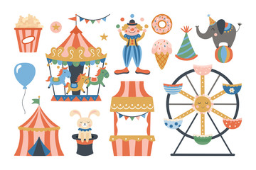 Wall Mural - Cute amusement park or carnival elements design.