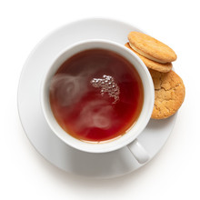 Cup Of Black Tea With Biscuits.