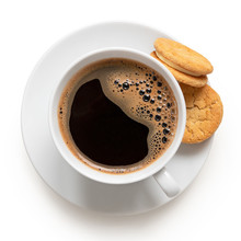 Cup Of Black Coffee With Biscuits.