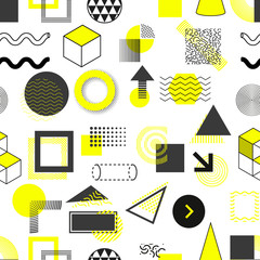 Aufkleber - Set of 100 geometric shapes. Memphis design, retro elements for web, vintage, advertisement, commercial banner, poster, leaflet, billboard, sale. Collection trendy halftone vector geometric shapes.