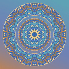 Creative color abstract geometric pattern in blue, vector seamless.  Decorative plate and mandala for interior design. Home decor. porcelain design.