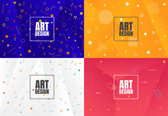 Wall Mural - Abstract Memphis background set.  Design club card, voucher, special sale banner, event invitation, flyer, website template. Flat concept. Fashion 80s-90s. Retro funky graphic. Vintage geometric print