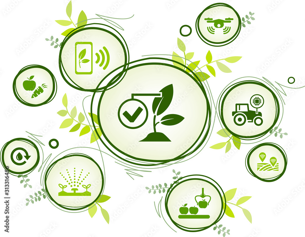 smart farming / industrial agriculture technology / agritech, iot icon concept – vector illustration - obrazy, fototapety, plakaty 