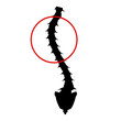 Black and white silhouette icon scoliosis. Spinal curvature, kyphosis, lordosis of the neck, scoliosis, arthrosis. Improper posture and stoop. Infographics Vector illustration on isolated background.