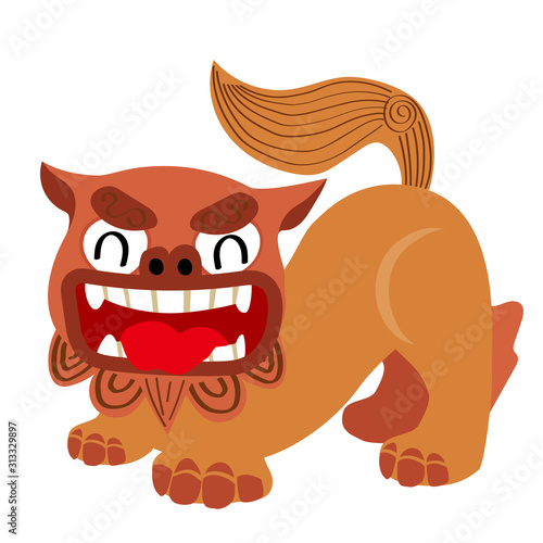 横向きの笑顔のシーサーのイラスト 沖縄県 旅行のイメージイラスト Stock 벡터 Adobe Stock