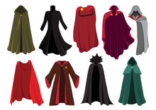 Vector Set Of Cloaks. Cloaks Party Clothing And Capes Costume Set. 