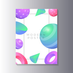 Wall Mural - Modern Poster Template with 3d geometric shapes gradient color, applicable for flyer, cover, brochure, banner design