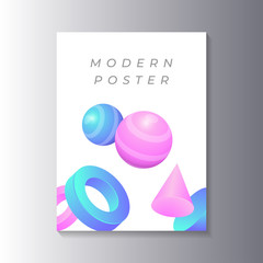 Wall Mural - Modern Poster Template with 3d geometric shapes gradient color, applicable for flyer, cover, brochure, banner design