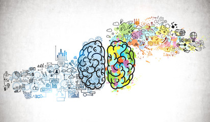 Wall Mural - colorful brain sketch on concrete wall