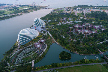 Fototapete - aerial view of garden by the bay park in Singapore in the evening
