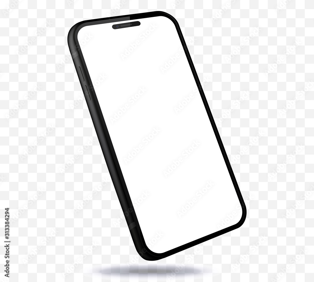 Mobile Phone New and Black Design Concept. Vector Smartphone Mockup With Perspective View. Isolated on Transparent Background.  - obrazy, fototapety, plakaty 