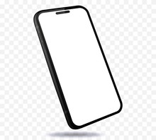 Mobile Phone New And Black Design Concept. Vector Smartphone Mockup With Perspective View. Isolated On Transparent Background. 