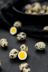 Canvas Print - Fresh Quail Eggs as detailed close-up shot (selective focus)