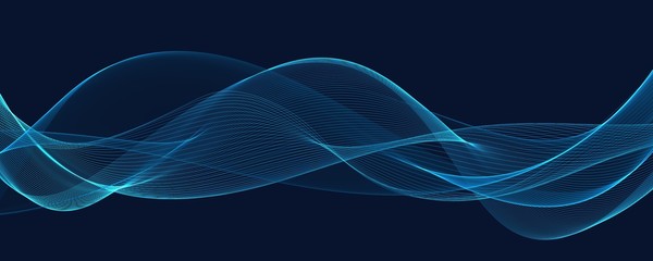 abstract background with wave of flowing particles over dark, smooth curve shape lines