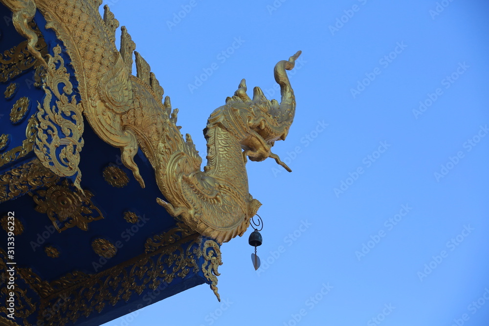 Thailand temple decoration of Thai style dragon so call Naga or Nagi - obrazy, fototapety, plakaty 
