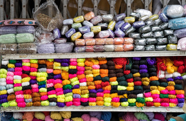 Multicolor threads for sale at market in Thailand.