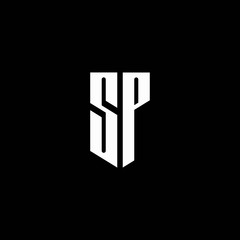 SP logo monogram with emblem style isolated on black background