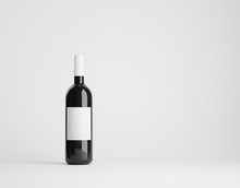 Single Red Wine Bottle Mockup Over White. Label Clipping Path Included. 3D Render