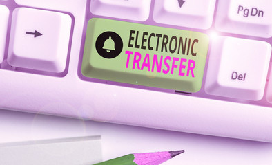 Text sign showing Electronic Transfer. Business photo showcasing transaction that takes place over a computerized network