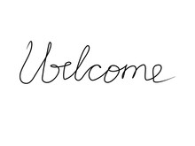 Welcome Handwritten Text Inscription. Modern Hand Drawing Calligraphy. Word Illustration Black