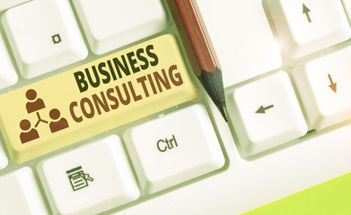 Text sign showing Business Consulting. Business photo showcasing practice of helping organizations improve perforanalysisce