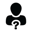 Support icon vector question mark with male user person profile avatar symbol for help sign in a glyph pictogram illustration