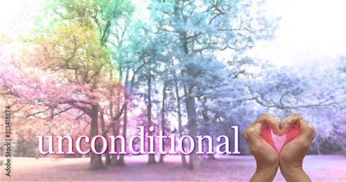 Obraz na plátně Love Nature unconditionally concept - hands shaped into a heart with a pink ligh