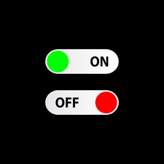 On and Off switch toggle switch button set. Vector illustration isolated on black background