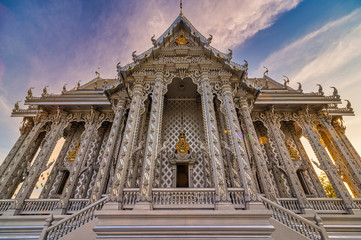 Pathum Thani District, Pathum Thani / Thailand / January 3, 2020 : Wat Don Yai, A country temple with a new and rather spectacular silver coloured..