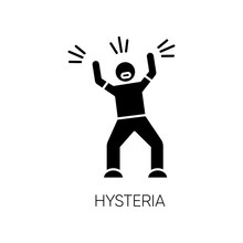 Hysteria Glyph Icon. Stress, Anxiety. Person Screaming. Man Shouting And Yelling. Rage And Frustration. Irritability. Mental Disorder. Silhouette Symbol. Negative Space. Vector Isolated Illustration