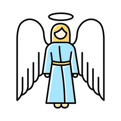 Poster - Angel color icon. Biblical archangel. Human figure in robe with wings and halo. Christmas holy angel. Gods messenger. Bible narrative. Christian symbol. Isolated vector illustration