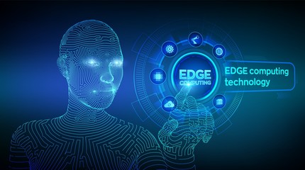 Wall Mural - edge computing modern it technology on virtual screen concept. edge computing industry 4.0 concept. 