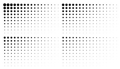 Wall Mural - set of corner gradient halftone dots backgrounds. horizontal templates using halftone dots pattern. 