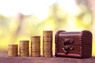 Treasure chest and gold for use as a business illustration.