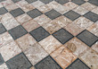 Checkered style floor with black and white tiles