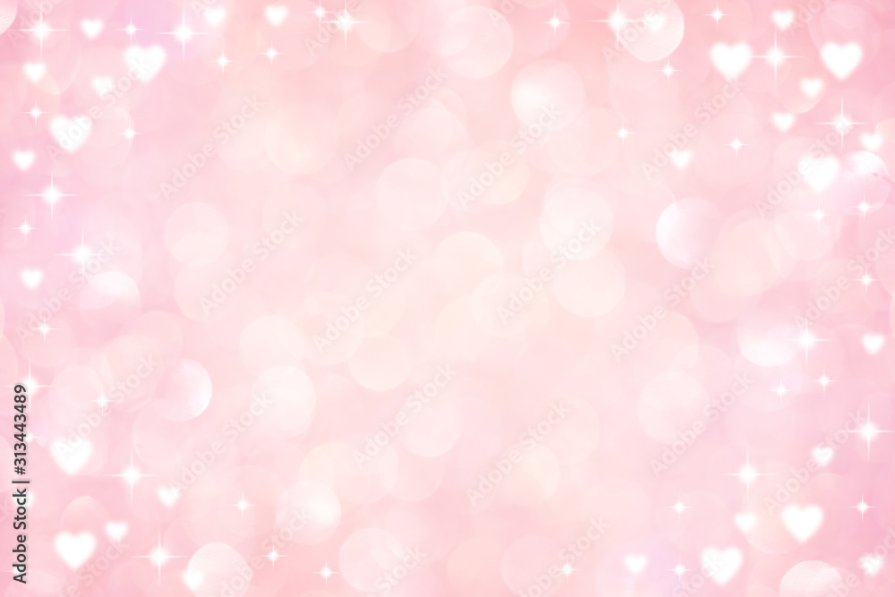 abstract blur soft gradient pink color background with heart shape and star glitter for show,promote and advertisee product  in happy valentine's day collection concept	 - obrazy, fototapety, plakaty 