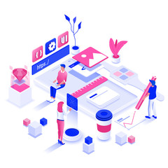 Wall Mural - flat color modern isometric illustration design - design and development