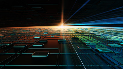 Poster - Technology background/Abstract technology background made of different element printed circuit board.  Printed circuit board in the server executes the data. 