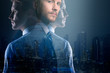 © whyframeshot - double exposure three action pose of portrait cuacasian businessman formal suit with backgroundof modern city building night light cityscape business ideas concept