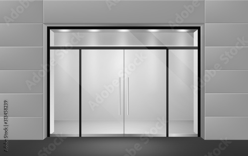 Download Store Front View From Outside To Empty Shop Boutique Interior With Glass Door And Big Windows Supermarket Vector Mockup Stock Vector Adobe Stock