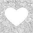 Frame of hand-drawn abstract hearts, coloring page