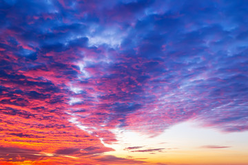 Wall Mural - sunset fire in the sky. dark blue clouds with red reflections of the setting sun. scenic sundown clo